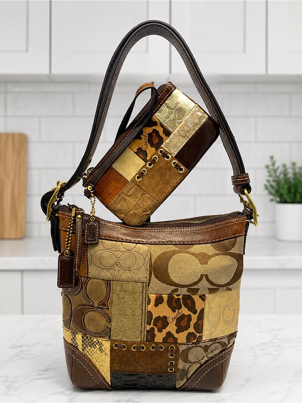 Coach Holiday Patchwork Convertible Crossbody Bag & Matching Wristlet Set 11497